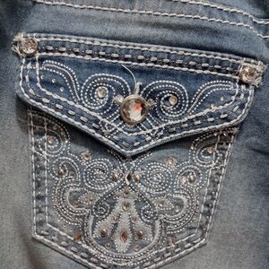 Embellished Light Blue Women's Jeans with Rhinestone Pocket
